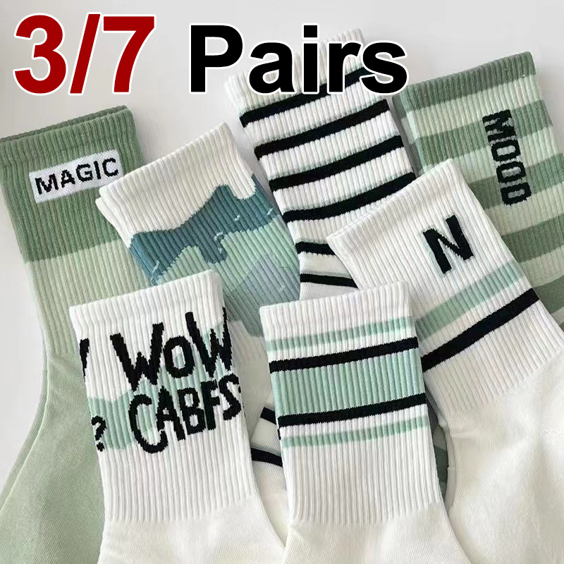 Street Fashion Youtube - 3/7 คู่ผู้หญิงลายพิมพ์กลางถุงเท้าฤดูใบไม้ผลิฤดูร้อนBreathableแฟชั่นพิมพ์Streetสไตล์ลําลองถุงเท้า