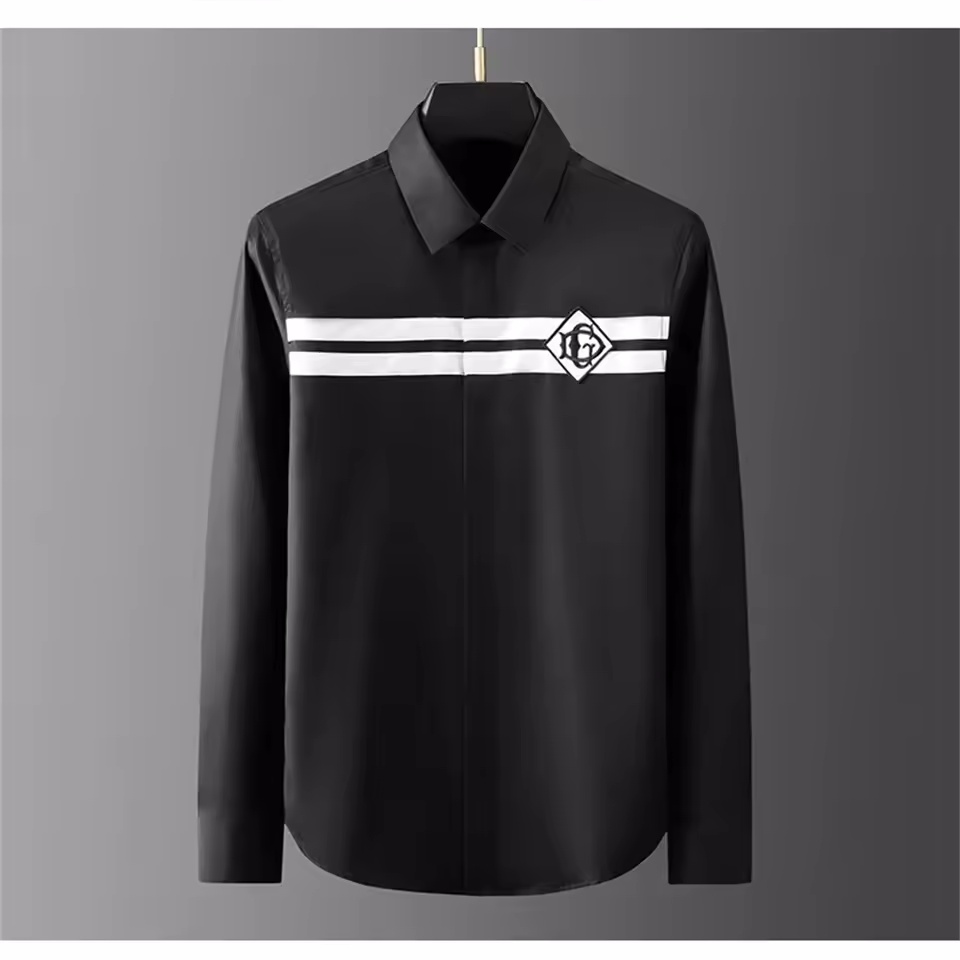 Street Fashion Shanghai - Luxury Basic เสื้อผู้ชายแขนยาวเสื้อลําลองสีทึบแฟชั่น Street high-end PLUS