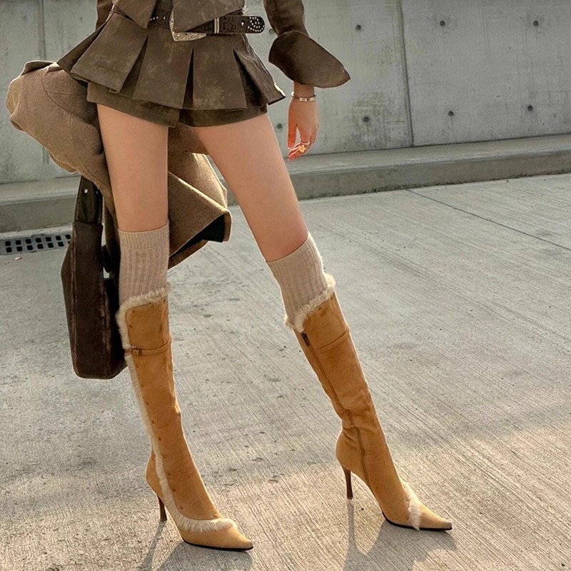Street Fashion Style Youtube - รองเท้าบูทแฟชั่นทรงแหลมสำหรับผู้หญิง ปี 2026 รองเท้าบูททรงสูงแบบมีส้นสูงสำหรับผู้หญิง