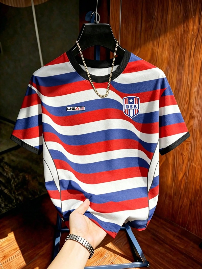 Street Fashion Usa - เสื้อยืดฟุตบอลสไตล์อเมริกันฤดูร้อนปี 2026 ระบายอากาศได้ดี เหมาะสำหรับออกกำลังกาย ทรงหลวม แขนสั้น