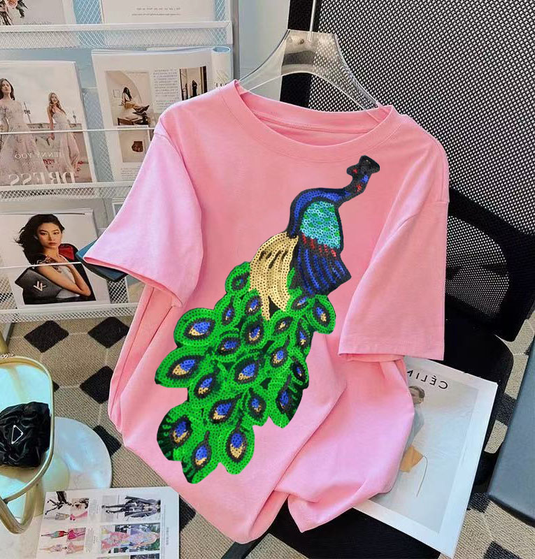 Korean Street Fashion Female - เกาหลีแฟชั่นสีชมพูเย็บปักถักร้อยหมีประดับด้วยลูกปัด T เสื้อผู้หญิง Vintage Heavy Bowknot