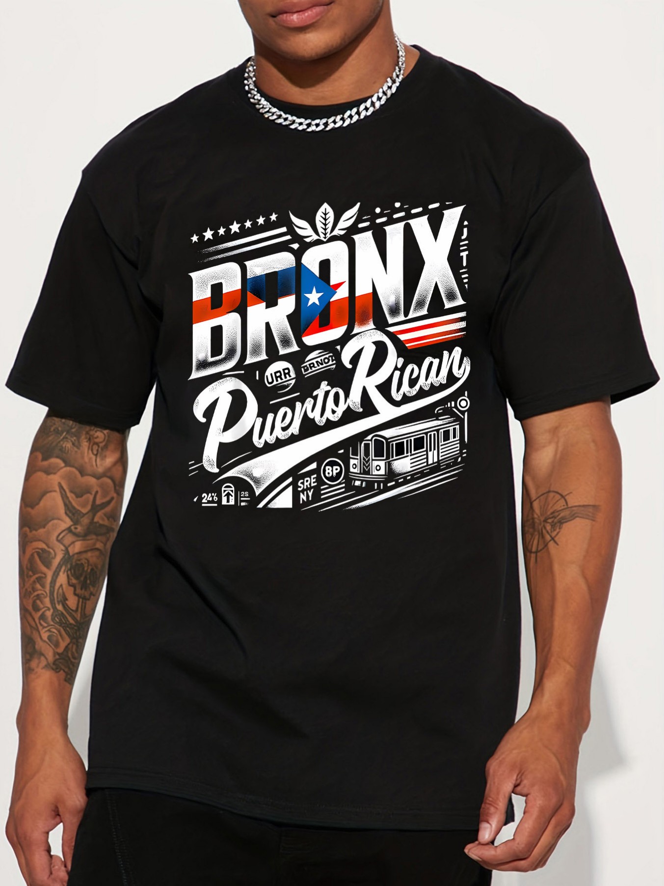 Street Fashion Logo Design - เสื้อยืดแขนสั้นพิมพ์ลายกราฟฟิตี้สไตล์อเมริกัน แบรนด์แฟชั่นดีไซน์เก๋ ลายพิมพ์โลโก้บรอนซ์ เปอร์โตริโก สำหรับผู้ชายและผู้หญิง สไตล์เดียวกัน