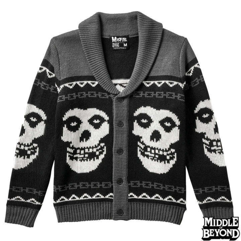 Street Fashion Brand - ยุโรปและอเมริกาฤดูใบไม้ร่วงและฤดูหนาวใหม่ส่วนบุคคล Skull พิมพ์สีบล็อก unisex แฟชั่นแบรนด์ถักเสื้อสเวตเตอร์ถัก