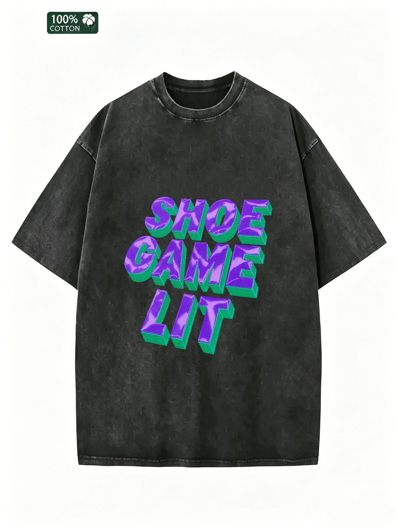 Street Fashion Game - เสื้อยืดผู้ชายทรงโอเวอร์ไซส์สไตล์วินเทจฟอกสี, เสื้อยืดคอกลมแขนสั้นสีดำแฟชั่นสตรีทลำลอง, ลายพิมพ์ Shoe Game Lit,