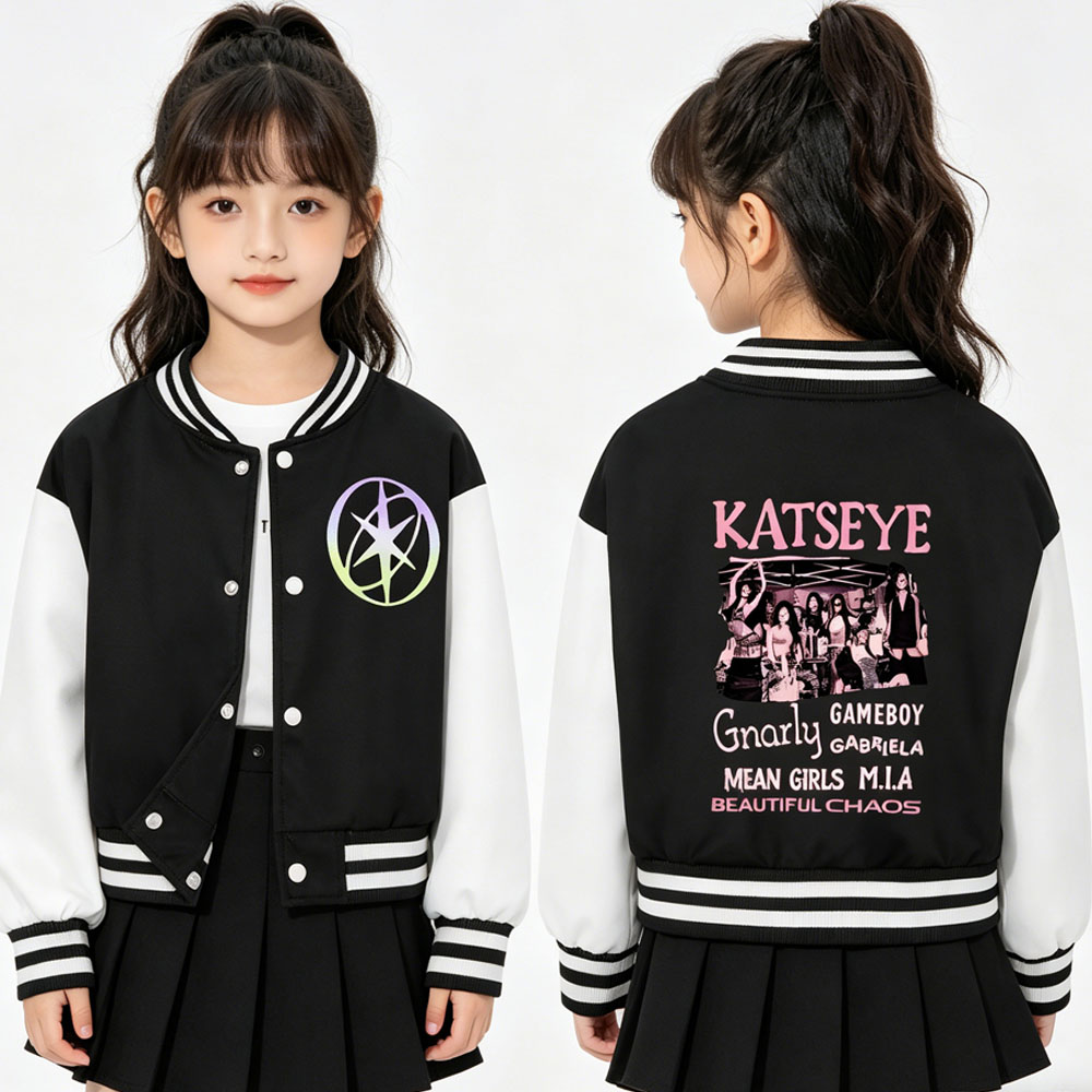 KATSEYE เสื้อแจ็คเก็ตเบสบอลแขน - Street Fashion Kids บทวิจารณ์และราคา