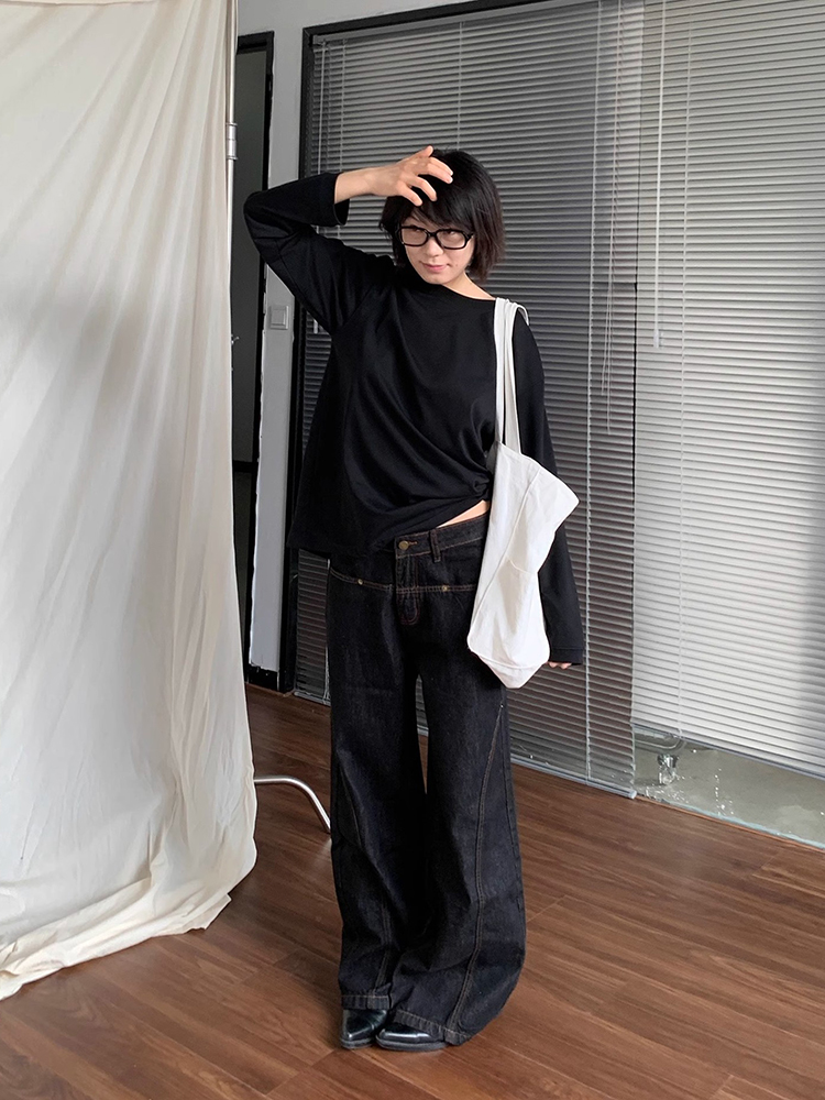 กางเกงยีนส์ขากว้างสไตล์เกาหลีส - Korean Street Fashion Female บทวิจารณ์และราคา