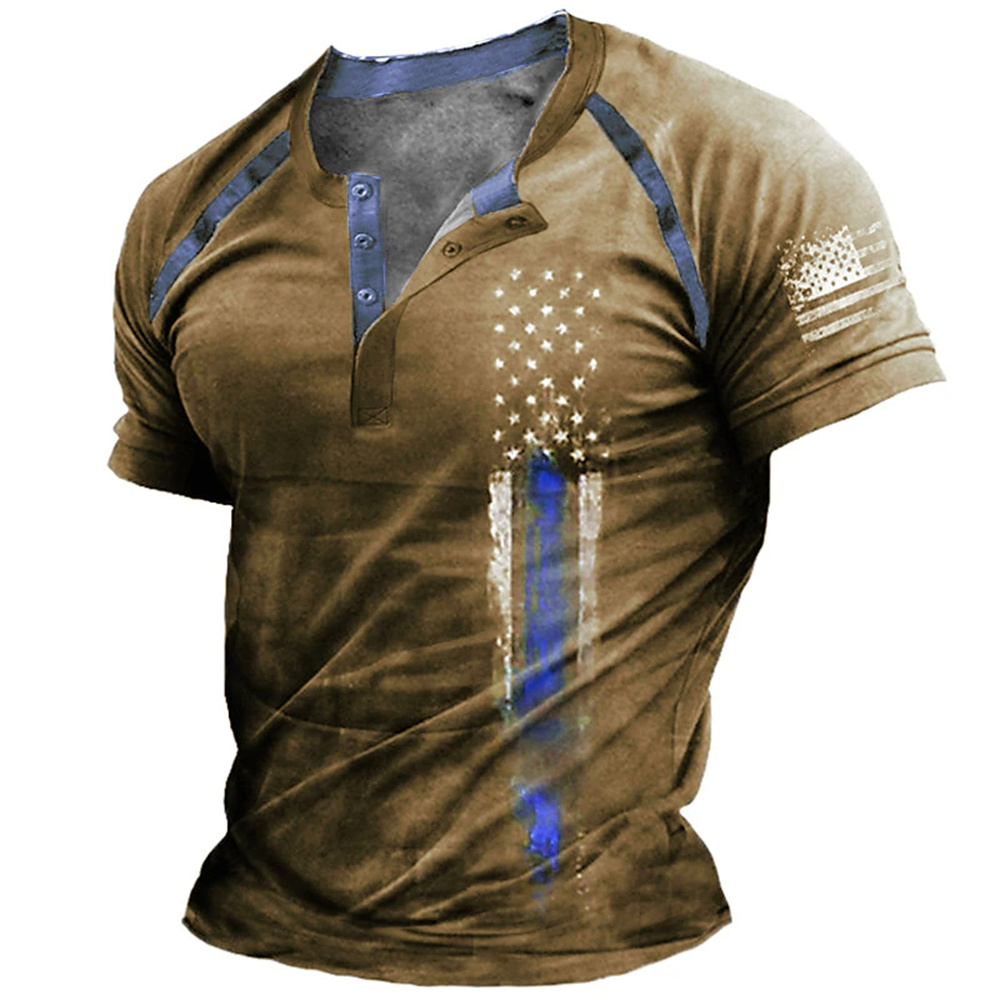 เสื้อเชิ้ตเฮนรี่พิมพ์ลายธงชาติ - Street Fashion Clothes บทวิจารณ์และราคา