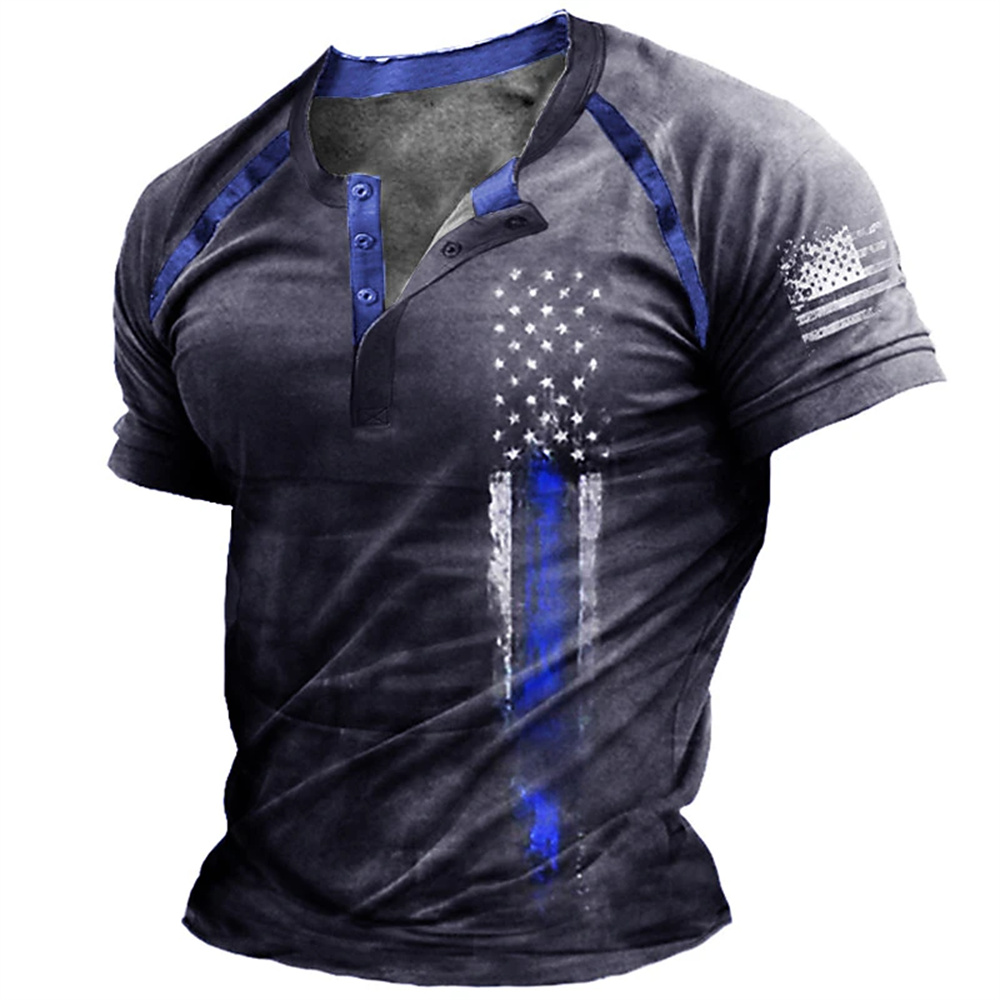 เสื้อเชิ้ตเฮนรี่พิมพ์ลายธงชาติ - Street Fashion Clothes บทวิจารณ์และราคา