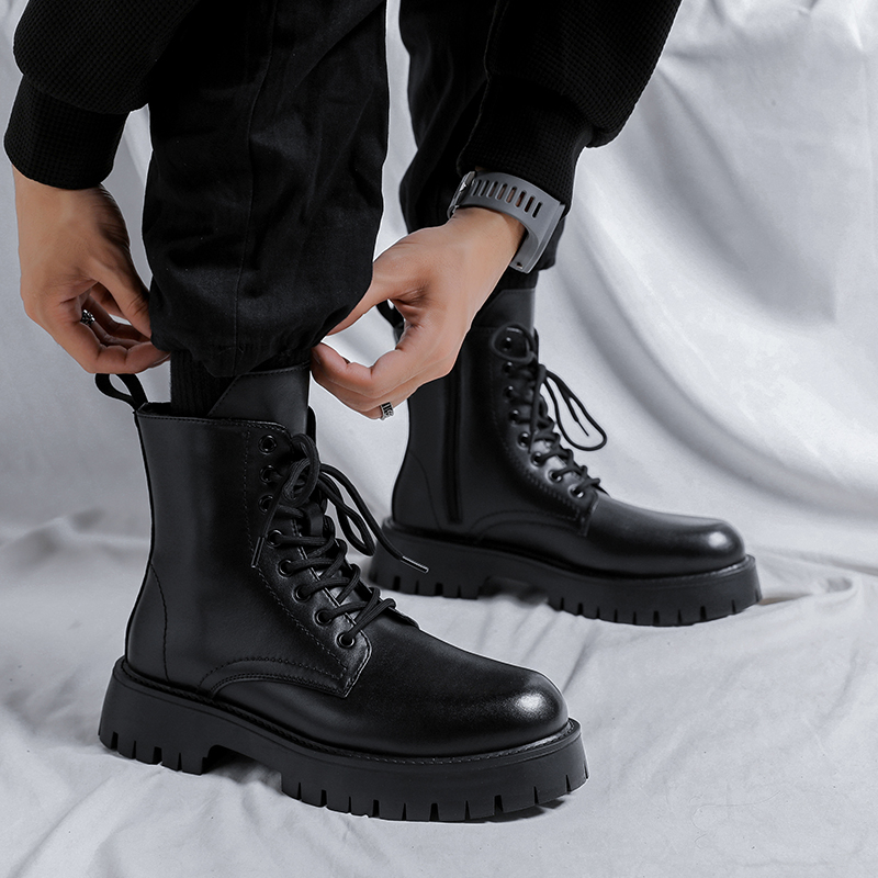 รองเท้าบูทหนังแท้แฟชั่นหรูสำหร - Street Fashion Brand บทวิจารณ์และราคา