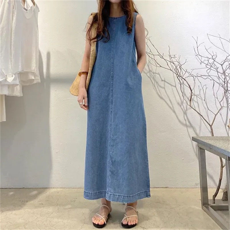 ชุดเดรสยาวแฟชั่นคอกลมแขนกุดกระ - Street Fashion Shanghai บทวิจารณ์และราคา