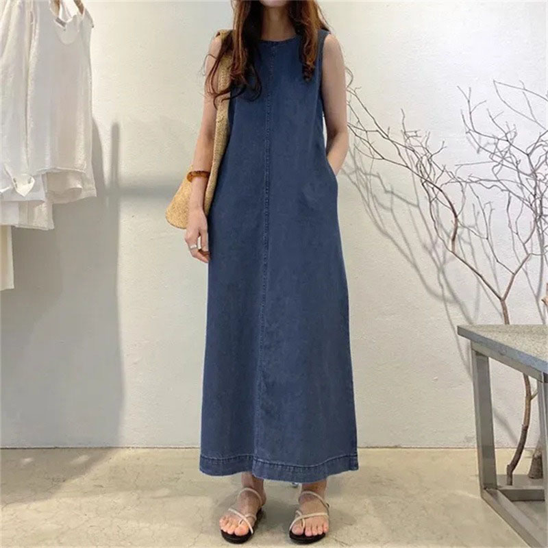 ชุดเดรสยาวแฟชั่นคอกลมแขนกุดกระ - Street Fashion Shanghai บทวิจารณ์และราคา