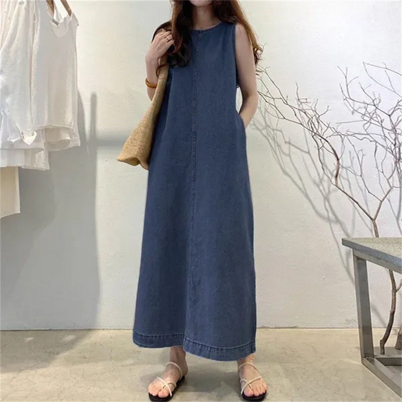 ชุดเดรสยาวแฟชั่นคอกลมแขนกุดกระ - Street Fashion Shanghai บทวิจารณ์และราคา