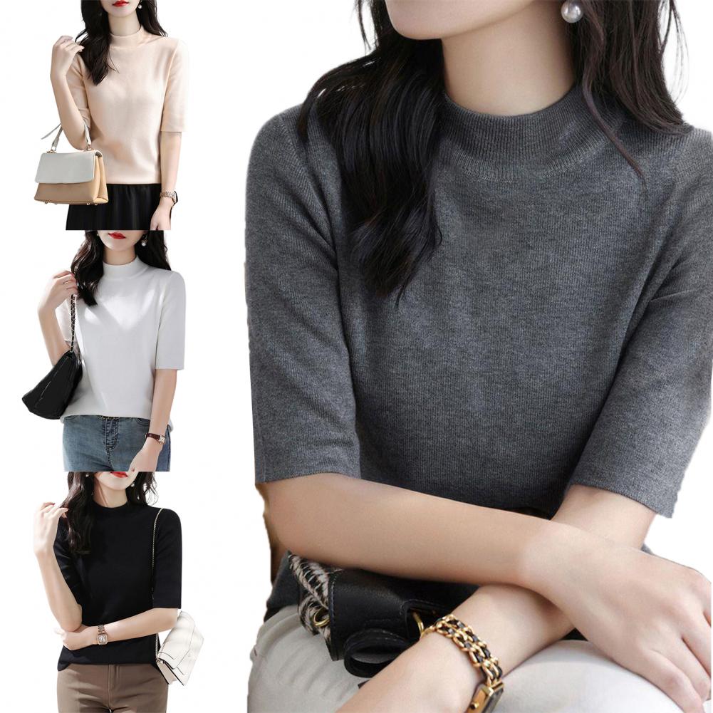 เสื้อสเวตเตอร์ถักแขนสั้นสีพื้น - Korean Street Fashion Female บทวิจารณ์และราคา