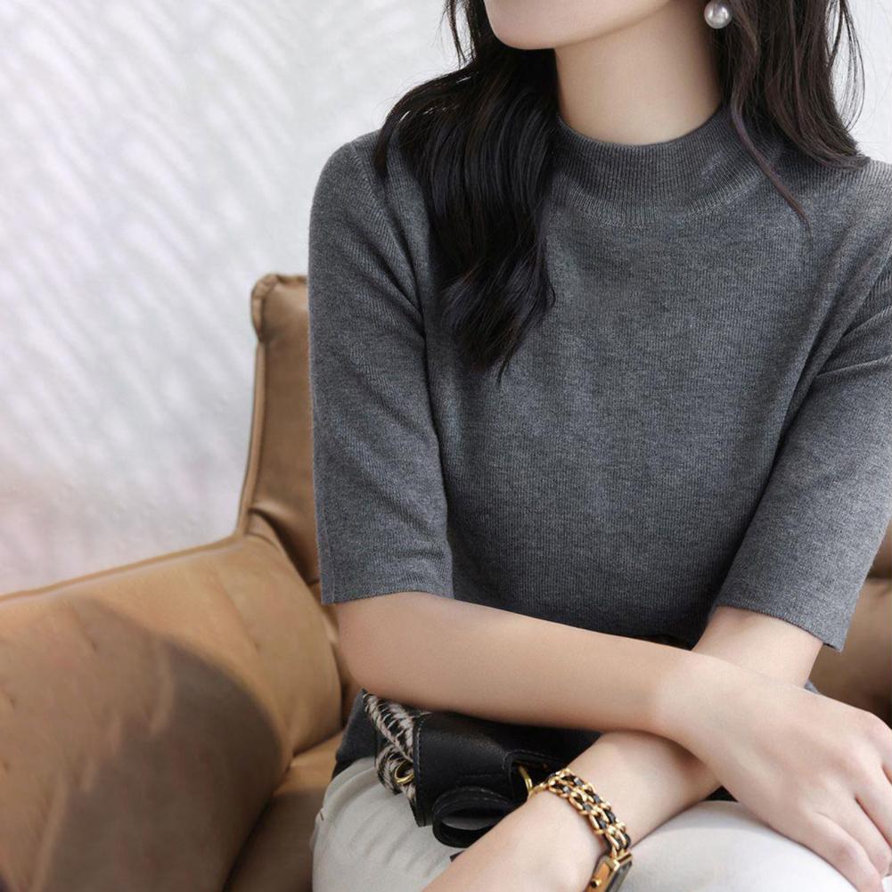 เสื้อสเวตเตอร์ถักแขนสั้นสีพื้น - Korean Street Fashion Female บทวิจารณ์และราคา