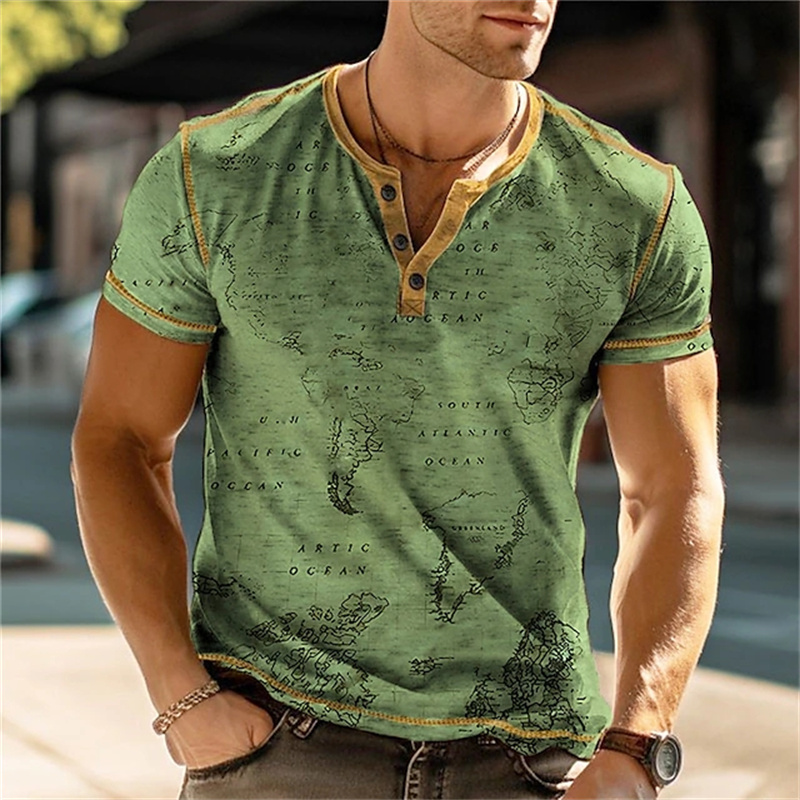 เสื้อเชิ้ตเฮนรี่ผู้ชาย ลายพิมพ - Street Fashion Clothes บทวิจารณ์และราคา