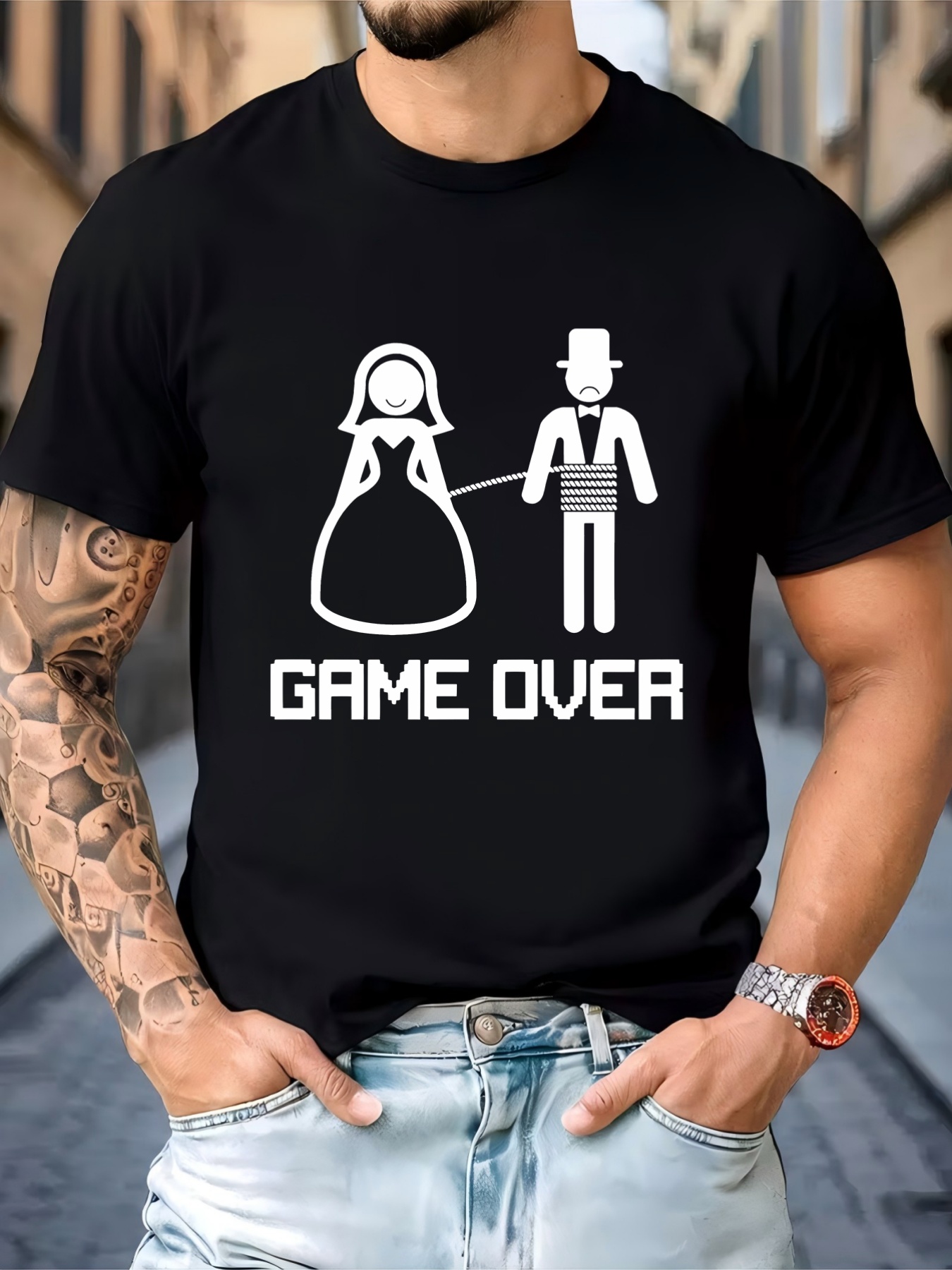 เสื้อยืดคอกลมสีดำสำหรับผู้ชาย  - Street Fashion Game บทวิจารณ์และราคา